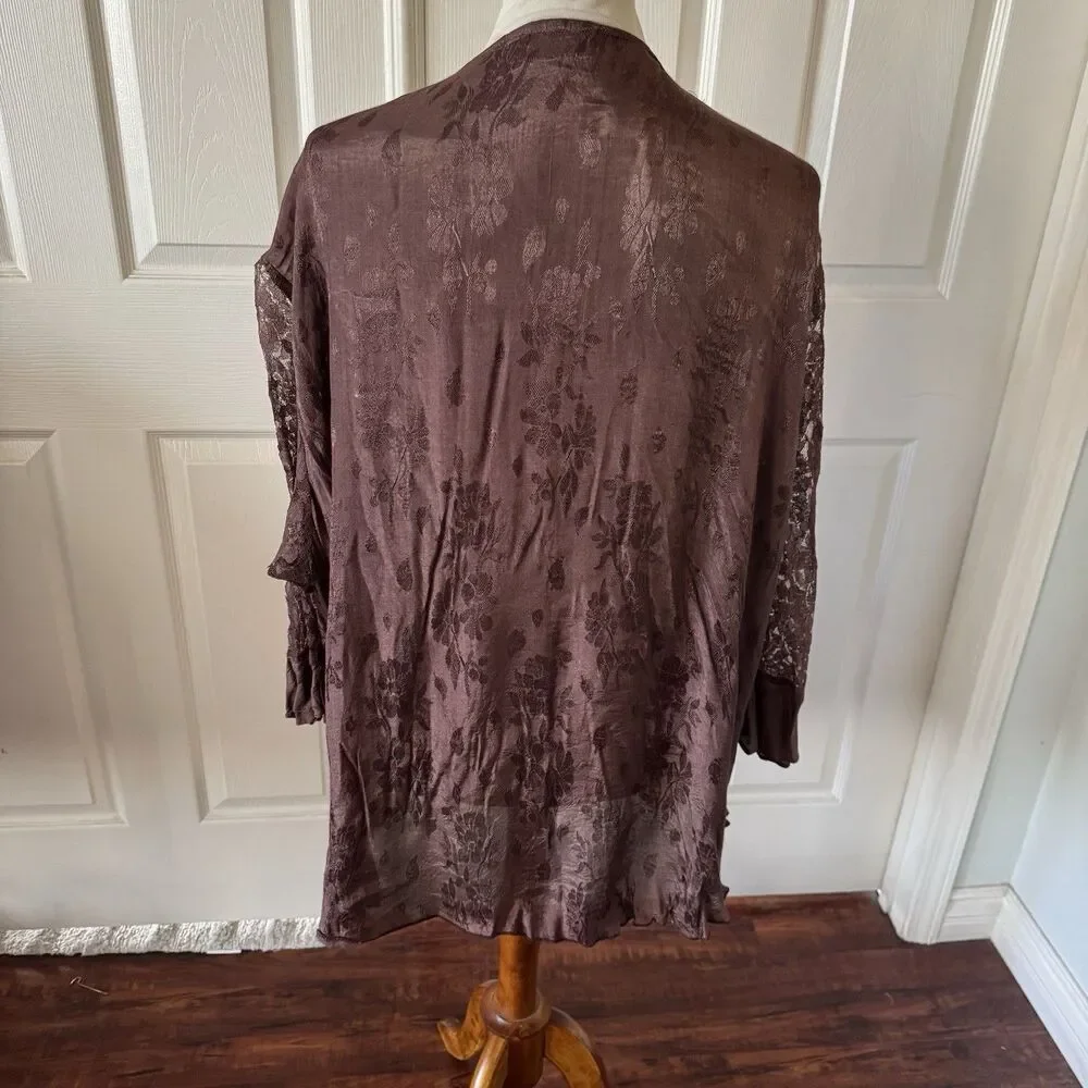 Channa FLAW Womens Open Rayon Cardigan M Brown Lace Fairy Grunge Whimsygoth Boho